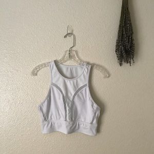 White fabletics midi sports bra